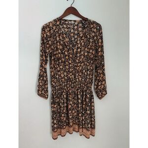 FAHERTY Reva Dress Sz M Wanderlust Floral Long Sleeve Smocked Waist Boho Travel